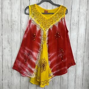 California Woman Boho Tie Dye Flowy Colorful Sequin Sleeveless One Size Blouse